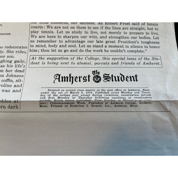 Vtg Amherst College The Amherst Student Newspaper November 23, 1963 VOL. XCIII - Picture 6 of 7